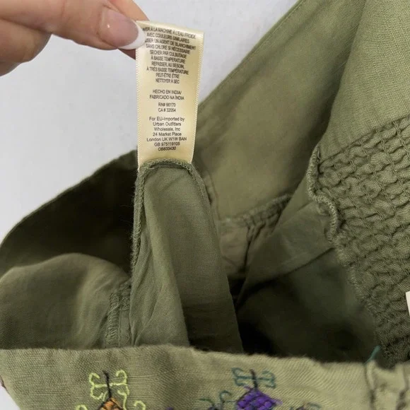 Maeve Skirt Womens 14 Green Embroidered Button A-Line Linen Blend Boho Fairy - Picture 14 of 15